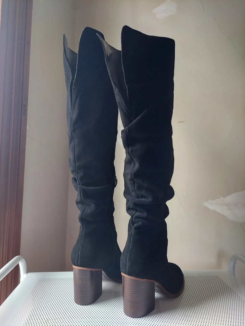 Crown Vintage Black Suede Over-the-Knee Block Heel Boots